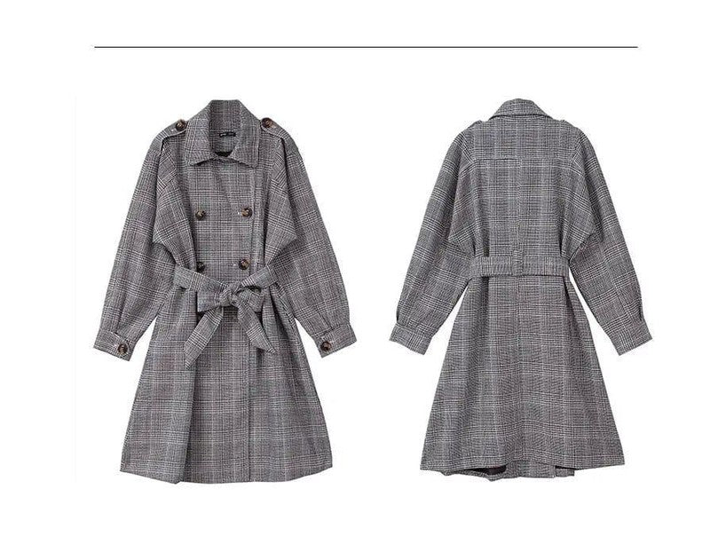 Cheky - Korean women's autumn new plaid jacket loose long trench