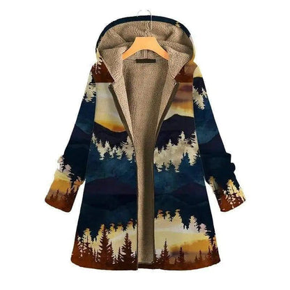 Cheky - Landscape print long sleeve hooded zipper coat