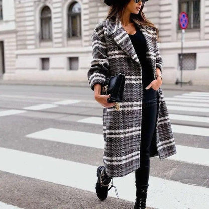 Cheky - Lapel Thick Loose Plaid Woolen Coat Jacket