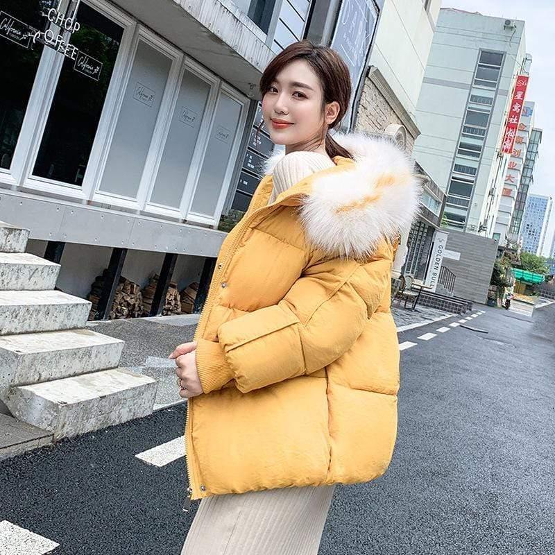 Cheky - Large fur collar cotton coat