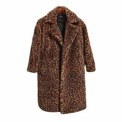 Cheky - Leopard print oversized suit collar fur coat