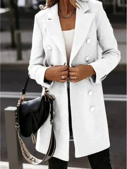 Cheky - Long-sleeve Blazer-collar Double-breasted Nizi Coat