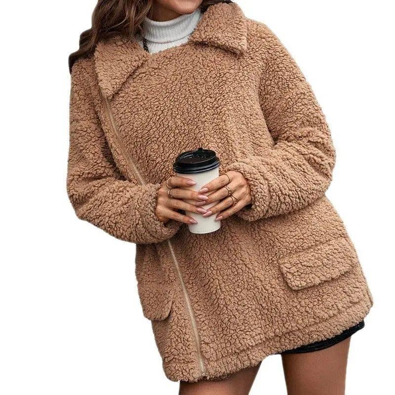 Cheky - Loose Thickened Bubble Fleece Zipper Plush Coat