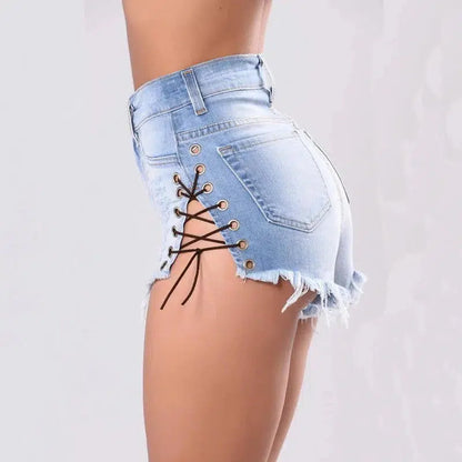 Cheky - Cutoff Side Lacing Jeans Shorts