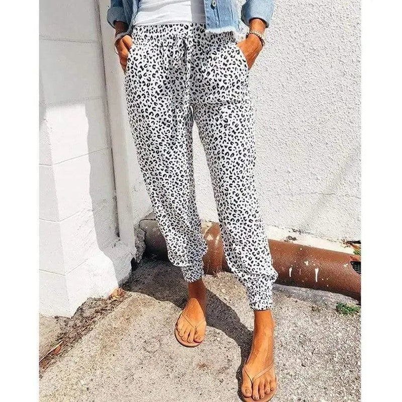 Cheky - Loose Leopard Print Lace-Up Slacks