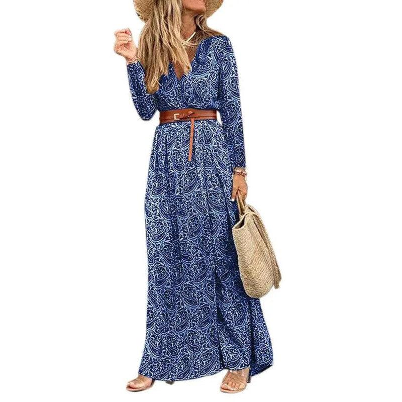 Cheky - Long Sleeve V-Neck Boho Floral Dress