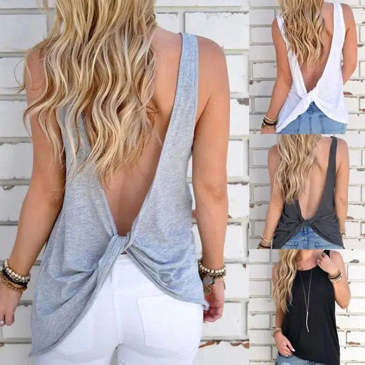 Cheky - Sexy backless cross sleeveless t-shirt