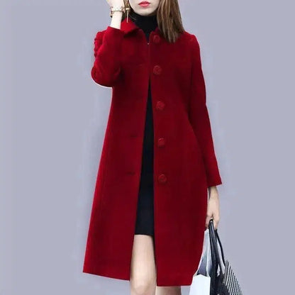 Cheky - Mid-length Hepburn Style Slim Slim Woolen Coat