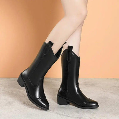 Cheky - new Autumn Fashion Mid-calf Boots For Women Pointed Sleeve Chunky Heel Fashion Boots Female Factory Wholesale