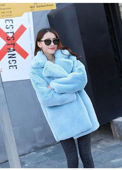 Cheky - New Female Imitation Rabbit Fur Loose Lapel Coat