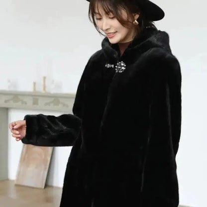 Cheky - New Female Mink Fur Coat With Hood