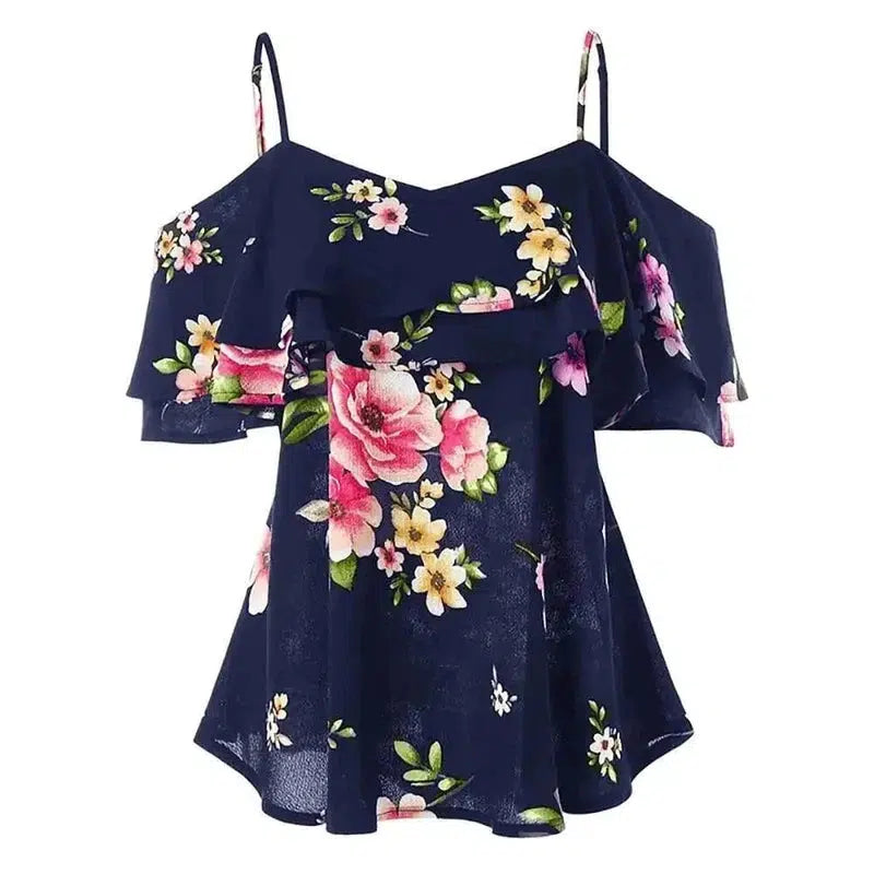 Cheky - Strapless floral chiffon shirt