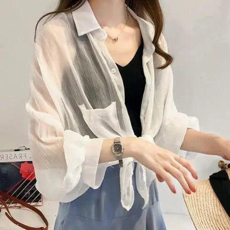 Cheky - Student Mid-Length Loose Shawl Chiffon Shirt Jacket