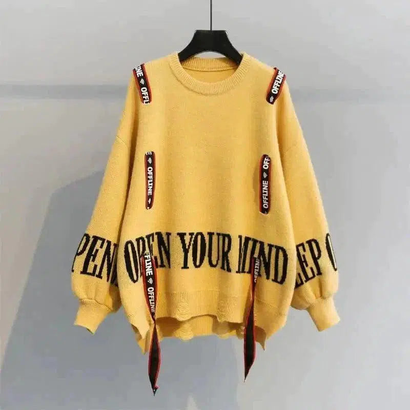 Cheky - Turtleneck sweater letter holes