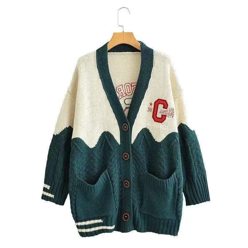 Cheky - V-neck contrast letter cardigan sweater women