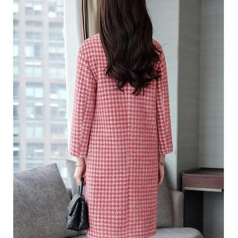 Cheky - Winter mid-length plaid wool coat with POLO collar