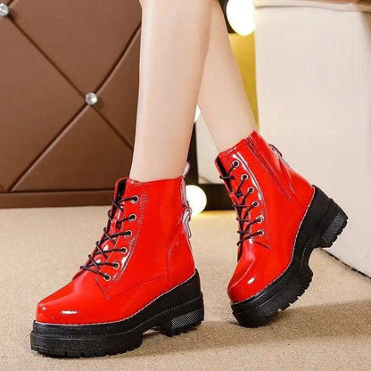 Cheky - Winter New Women's Leather Boots Women Shoes Round Toe Low Heels