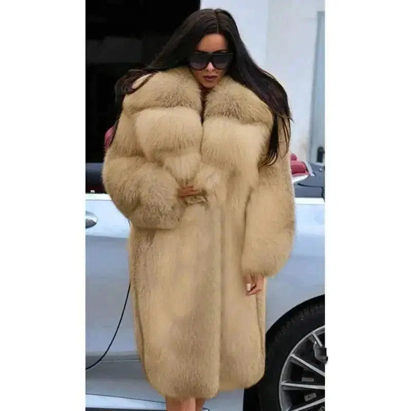 Cheky - Women's hooded long fashionable fur coat