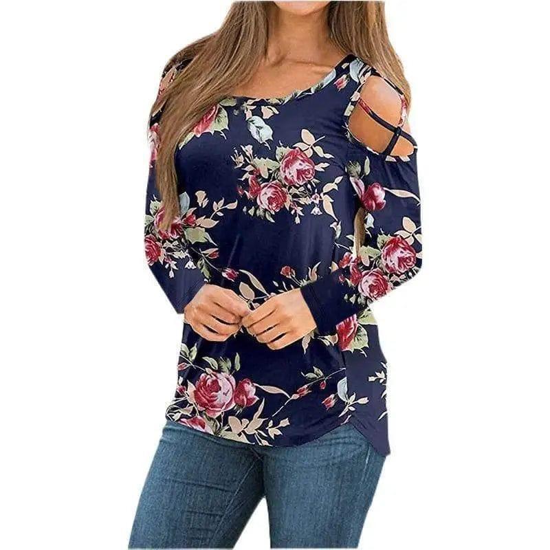 Cheky - Women's Printed Long Sleeve Off Shoulder T-Shirt Women's Top