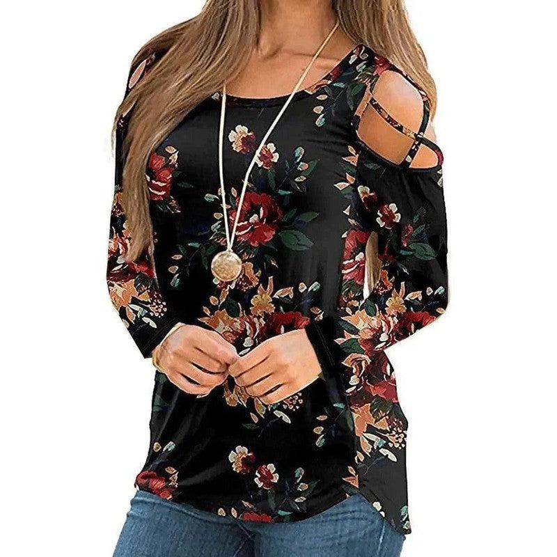 Cheky - Women's Printed Long Sleeve Off Shoulder T-Shirt Women's Top