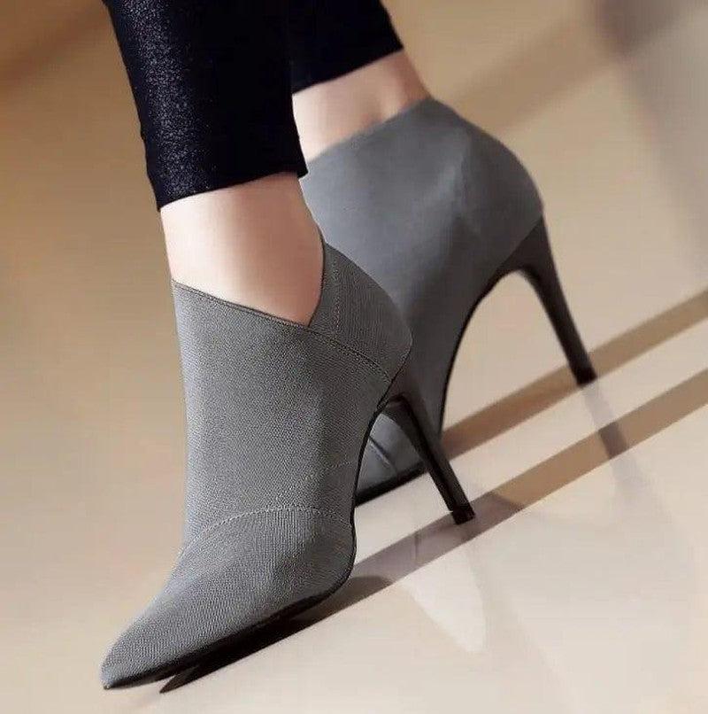 Cheky - Women Shoes Slip-On Retro High Heel Ankle Boot Elegant Cusp England Casual Short Boots Female Pointed Toe Stiletto Shoes